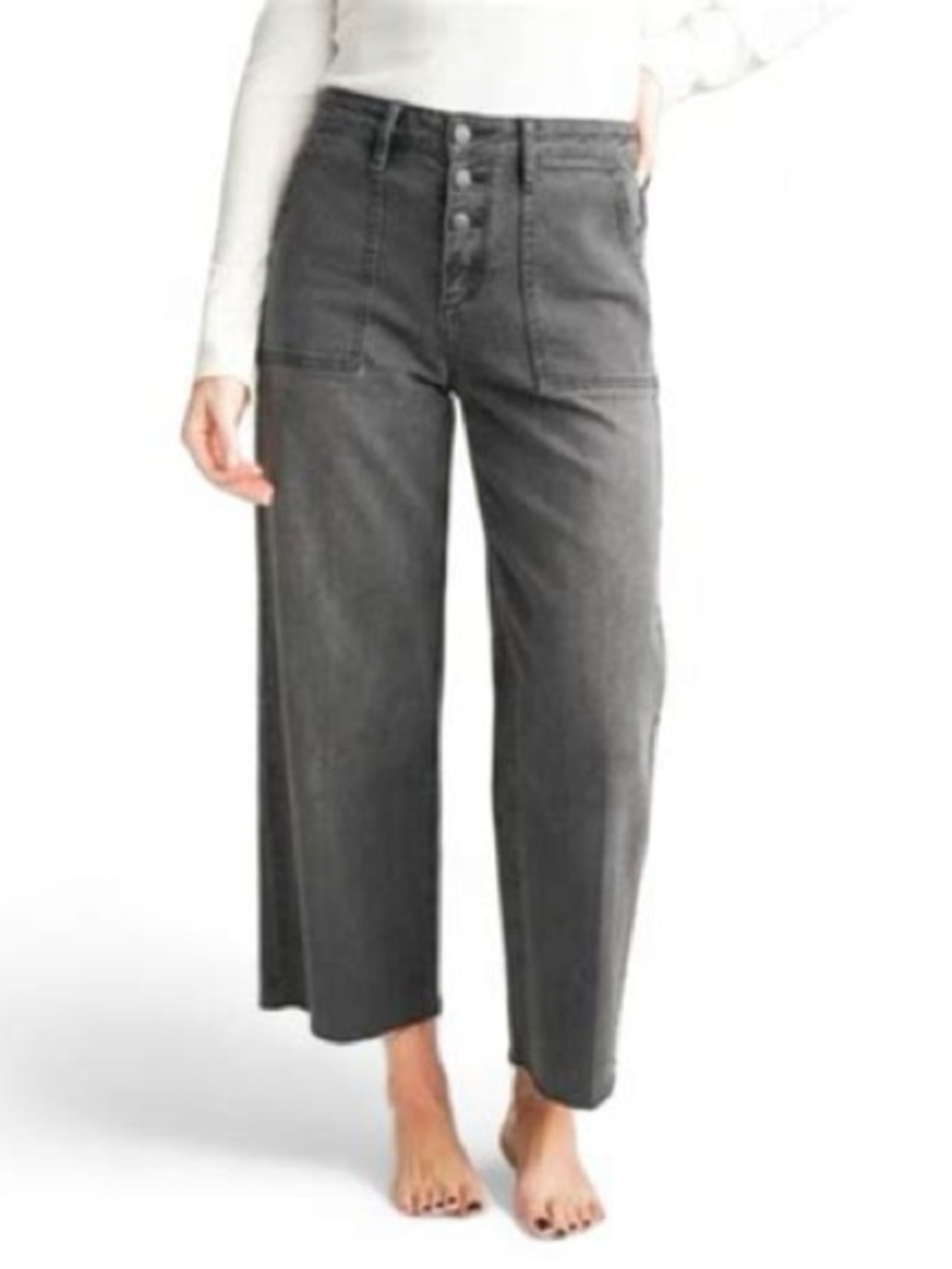 Carly Jean Los Angeles Gray High-Waist Cropped Wide-Leg Jeans